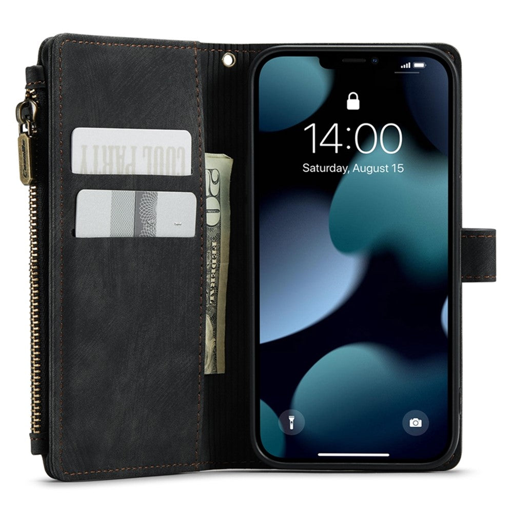 iPhone 13 Pro Max mobilskal med Rem CASEME C30 Dragkedja Flera Korthållare PU Läderfodral