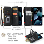 For iPhone 13 Pro Max Phone Cases with Strap CASEME C30 Zipper Multiple Card Holder PU Leather Cover