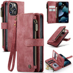 For iPhone 13 Pro Max Phone Cases with Strap CASEME C30 Zipper Multiple Card Holder PU Leather Cover
