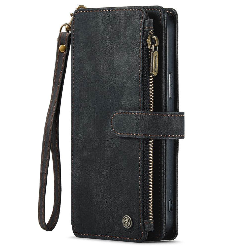 For iPhone 12 Pro Max Phone Cases with Strap CASEME C30 Zipper Multiple Card Holder PU Leather Cover