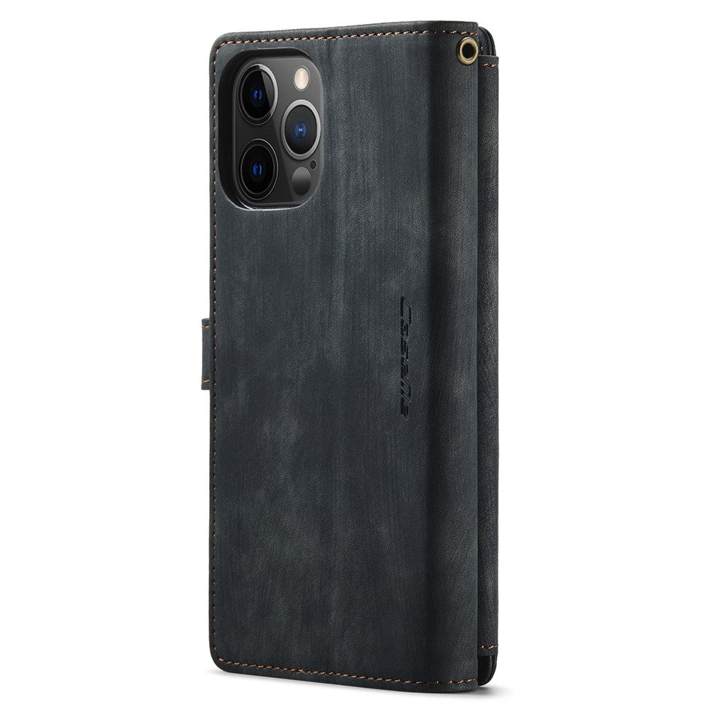 For iPhone 12 Pro Max Phone Cases with Strap CASEME C30 Zipper Multiple Card Holder PU Leather Cover