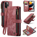 For iPhone 12 Pro Max Phone Cases with Strap CASEME C30 Zipper Multiple Card Holder PU Leather Cover