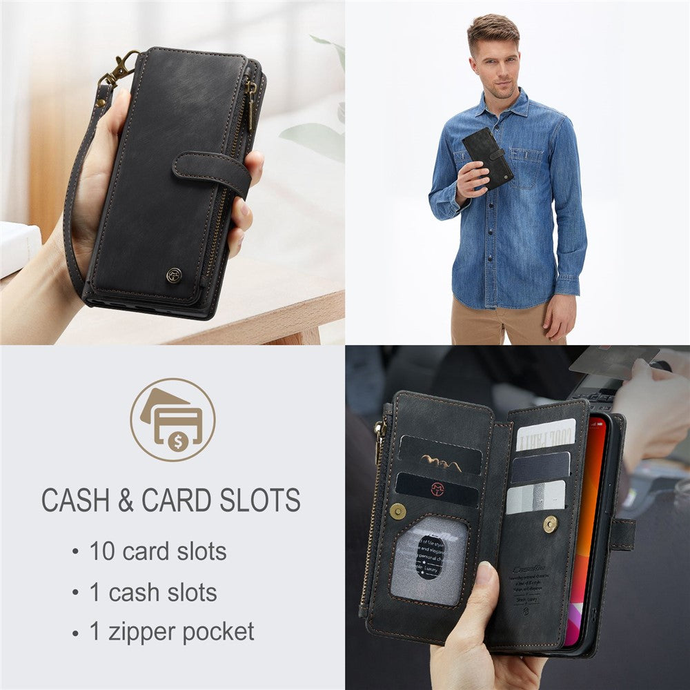 For iPhone 12 / 12 Pro Phone Cases with Strap CASEME C30 Zipper Multiple Card Holder PU Leather Cover
