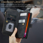 For iPhone 12 / 12 Pro Phone Cases with Strap CASEME C30 Zipper Multiple Card Holder PU Leather Cover