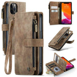 For iPhone 12 / 12 Pro Phone Cases with Strap CASEME C30 Zipper Multiple Card Holder PU Leather Cover