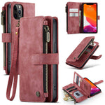 For iPhone 12 / 12 Pro Phone Cases with Strap CASEME C30 Zipper Multiple Card Holder PU Leather Cover