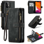 For iPhone 12 mini Phone Cases with Strap CASEME C30 Zipper Multiple Card Holder PU Leather Cover