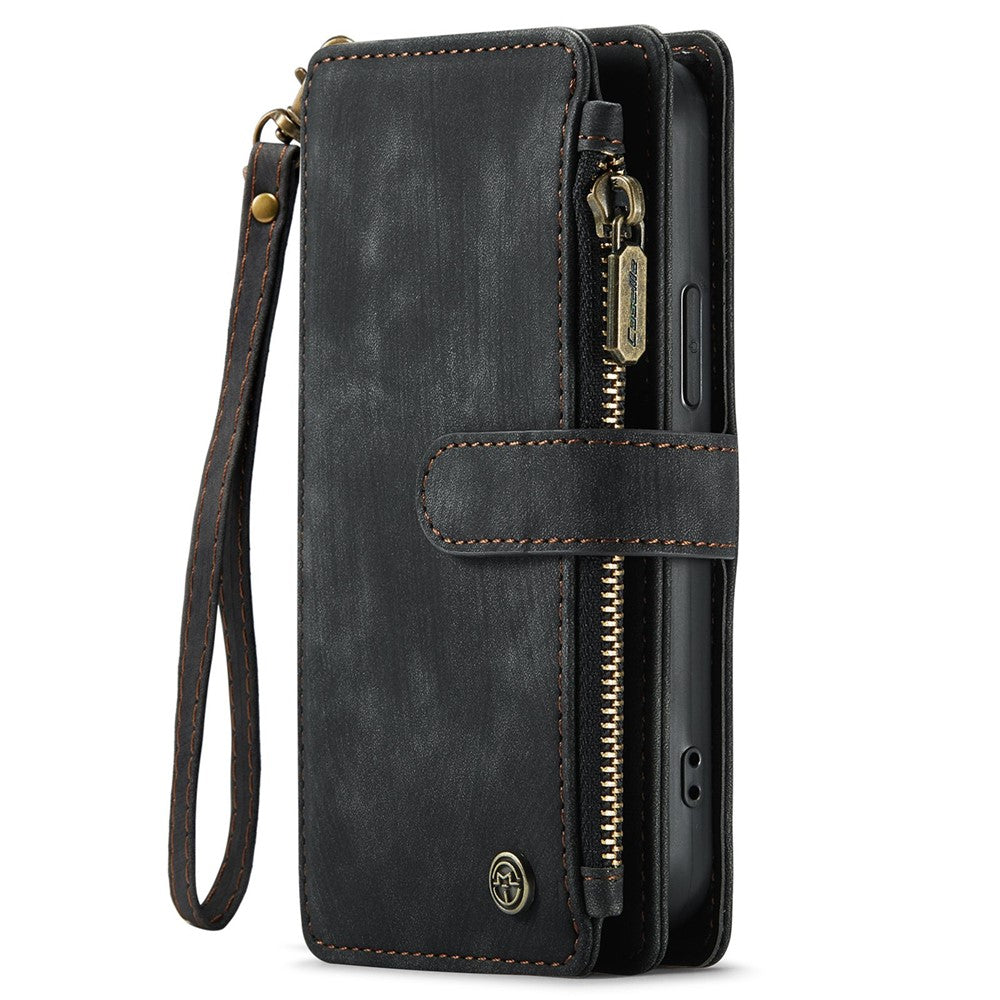 For iPhone 12 mini Phone Cases with Strap CASEME C30 Zipper Multiple Card Holder PU Leather Cover