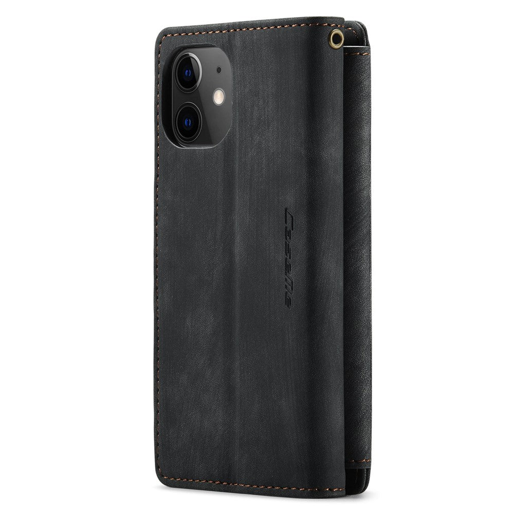 For iPhone 12 mini Phone Cases with Strap CASEME C30 Zipper Multiple Card Holder PU Leather Cover