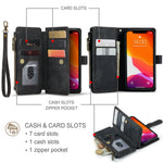 For iPhone 12 mini Phone Cases with Strap CASEME C30 Zipper Multiple Card Holder PU Leather Cover