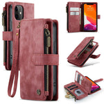 For iPhone 12 mini Phone Cases with Strap CASEME C30 Zipper Multiple Card Holder PU Leather Cover