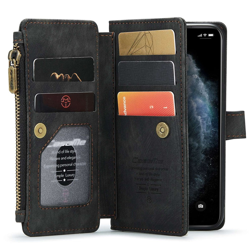 For iPhone 11 Phone Cases with Strap CASEME C30 Zipper Multiple Card Holder PU Leather Cover