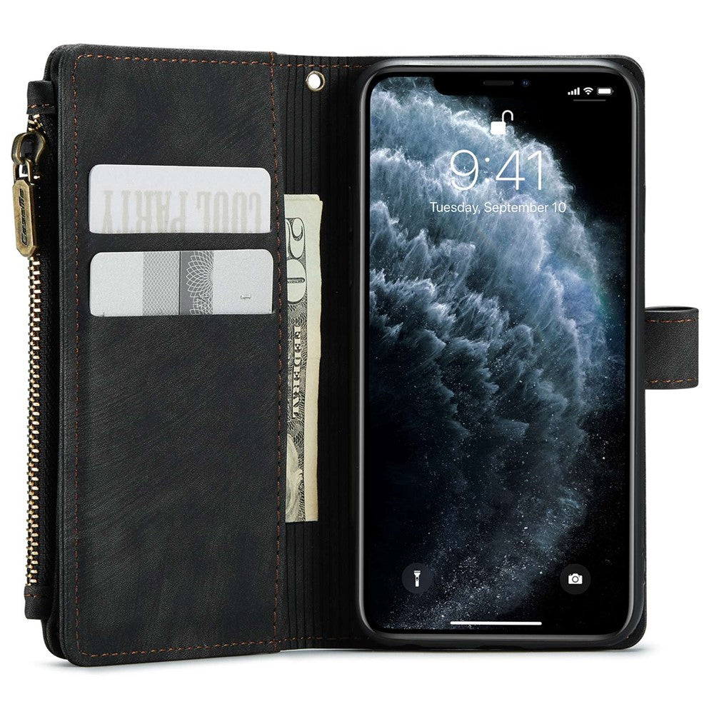 For iPhone 11 Phone Cases with Strap CASEME C30 Zipper Multiple Card Holder PU Leather Cover