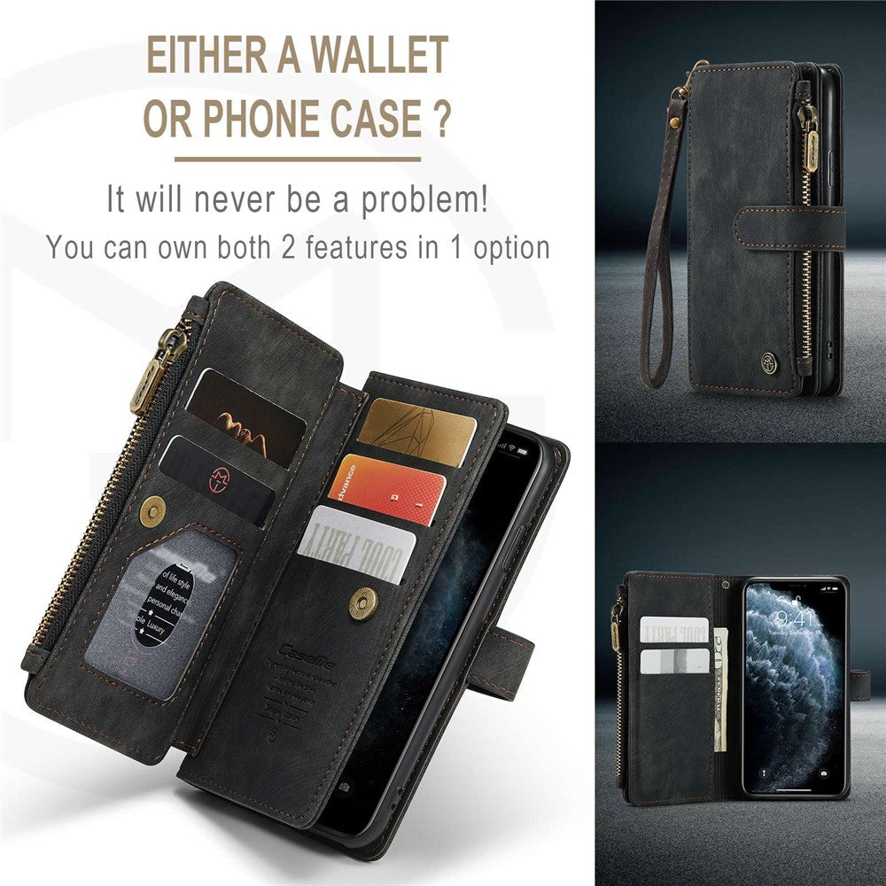 For iPhone 11 Phone Cases with Strap CASEME C30 Zipper Multiple Card Holder PU Leather Cover