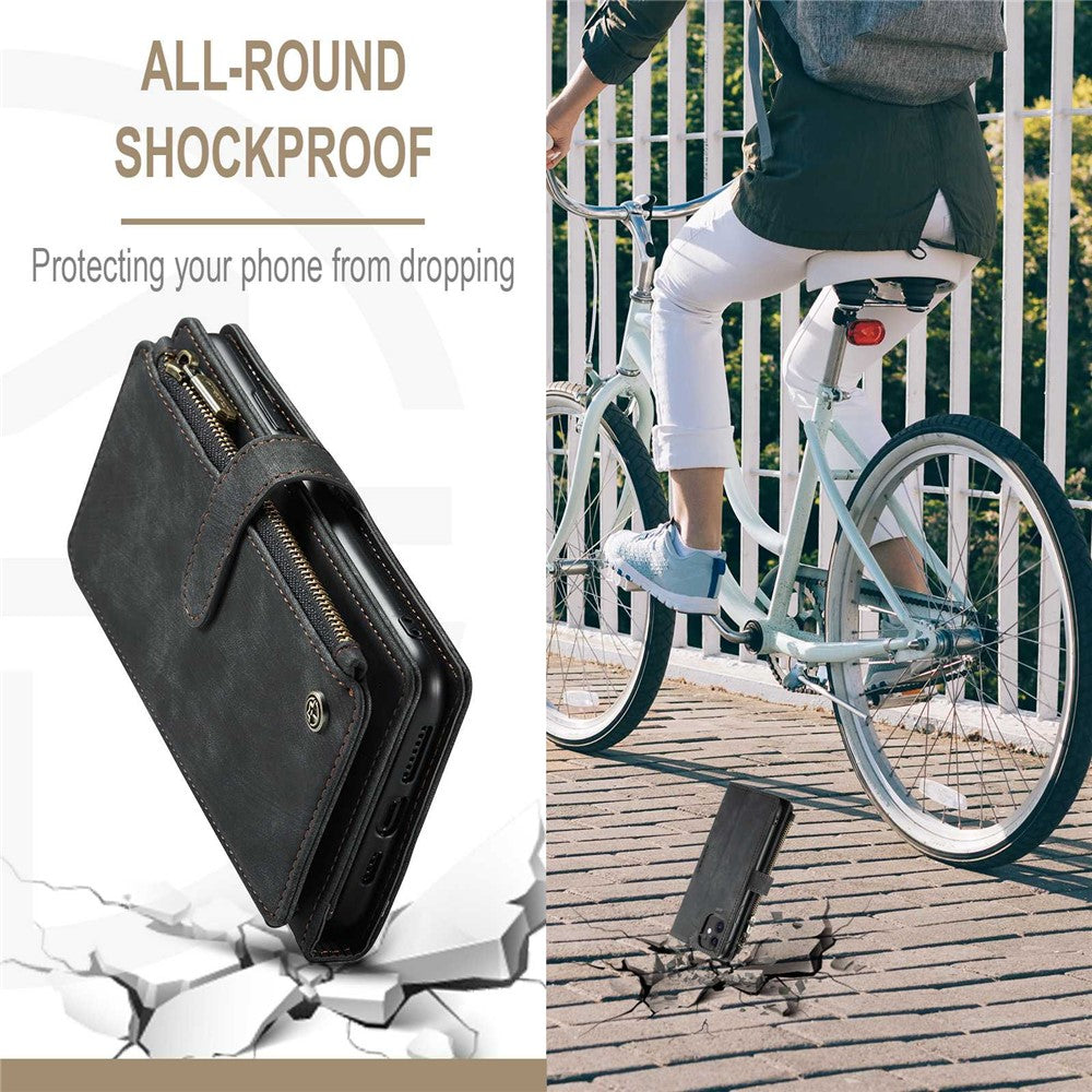 For iPhone 11 Phone Cases with Strap CASEME C30 Zipper Multiple Card Holder PU Leather Cover