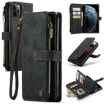 For iPhone 11 Pro Max Phone Cases with Strap CASEME C30 Zipper Multiple Card Holder PU Leather Cover