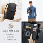 For iPhone 11 Pro Max Phone Cases with Strap CASEME C30 Zipper Multiple Card Holder PU Leather Cover
