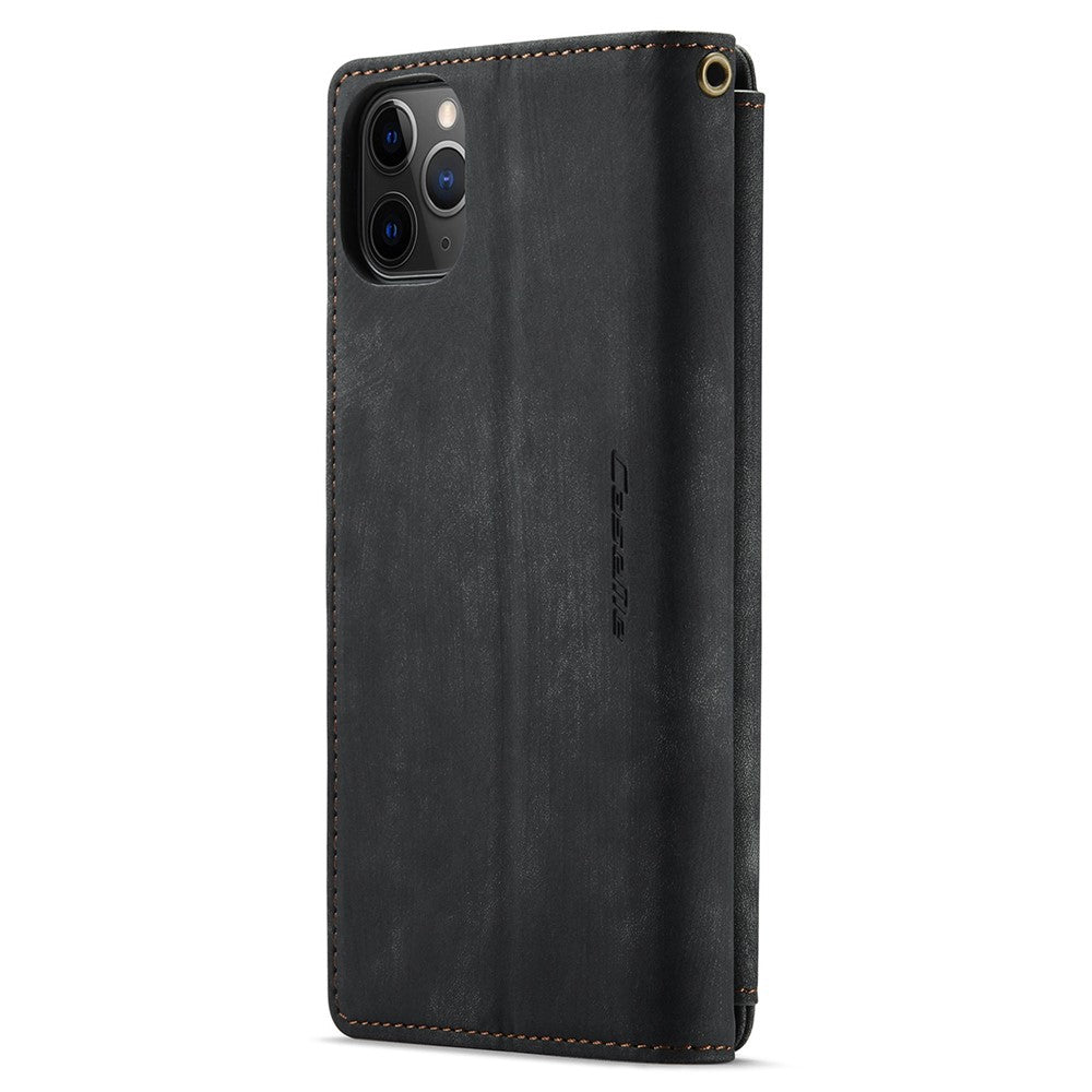 For iPhone 11 Pro Max Phone Cases with Strap CASEME C30 Zipper Multiple Card Holder PU Leather Cover