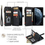 For iPhone 11 Pro Max Phone Cases with Strap CASEME C30 Zipper Multiple Card Holder PU Leather Cover