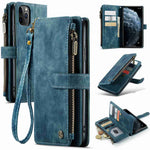 For iPhone 11 Pro Max Phone Cases with Strap CASEME C30 Zipper Multiple Card Holder PU Leather Cover