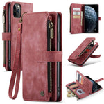 For iPhone 11 Pro Max Phone Cases with Strap CASEME C30 Zipper Multiple Card Holder PU Leather Cover