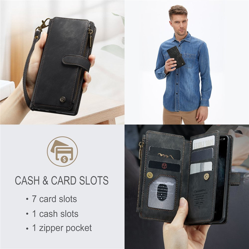 For iPhone 11 Pro Phone Cases with Strap CASEME C30 Zipper Multiple Card Holder PU Leather Cover