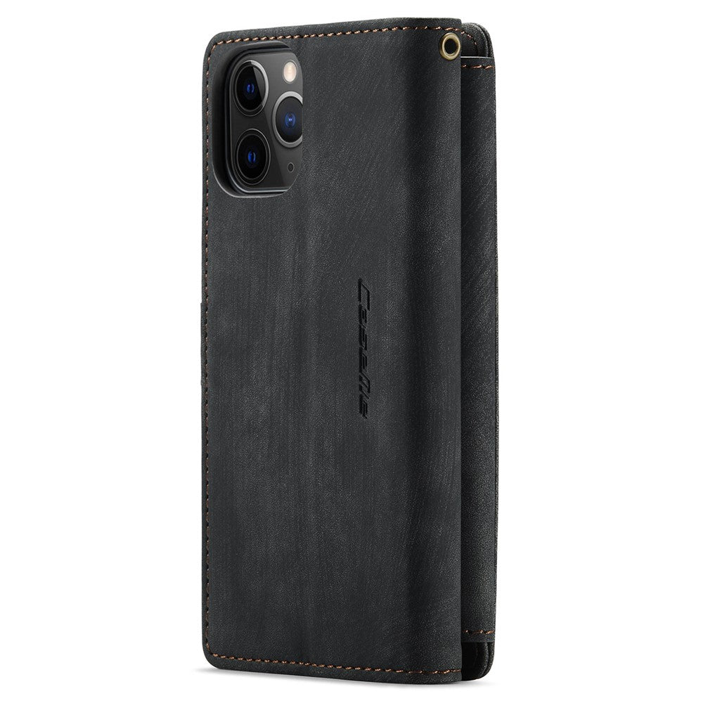 For iPhone 11 Pro Phone Cases with Strap CASEME C30 Zipper Multiple Card Holder PU Leather Cover