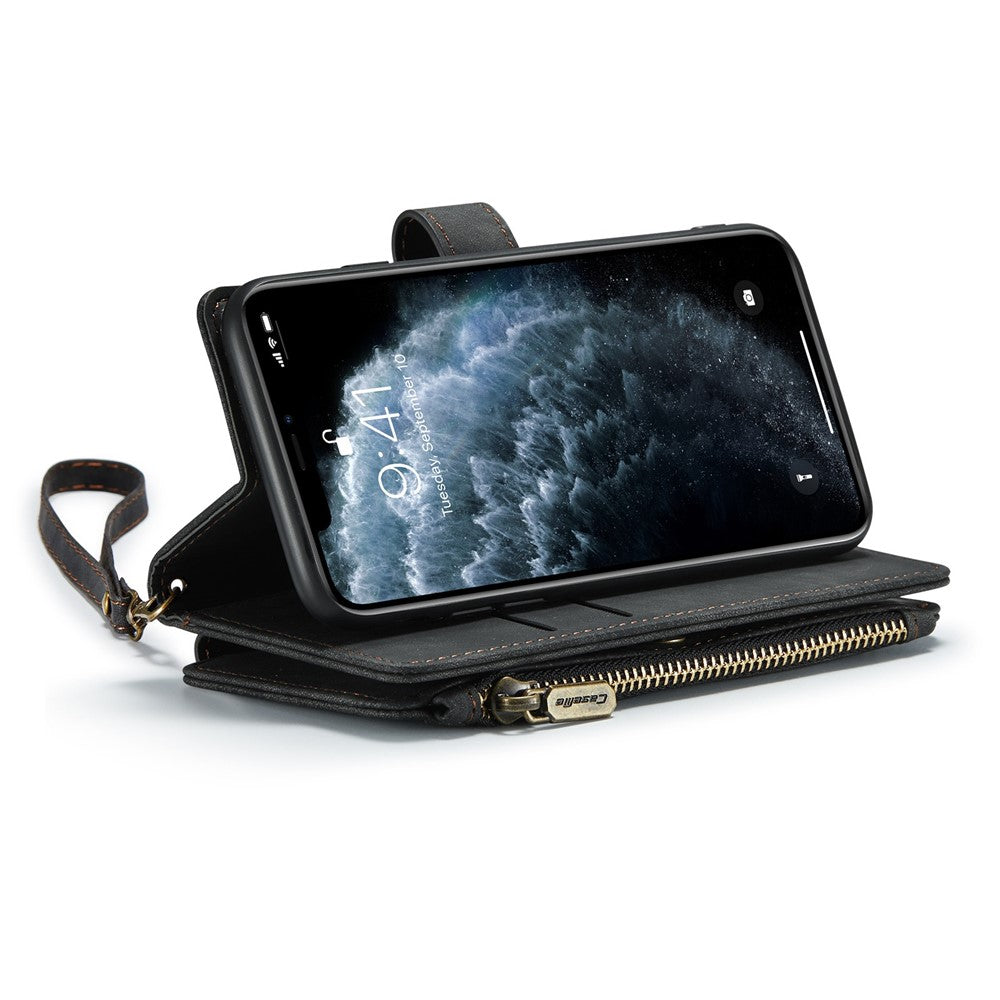 For iPhone 11 Pro Phone Cases with Strap CASEME C30 Zipper Multiple Card Holder PU Leather Cover