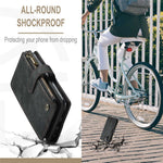 For iPhone 11 Pro Phone Cases with Strap CASEME C30 Zipper Multiple Card Holder PU Leather Cover