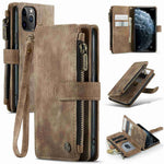 For iPhone 11 Pro Phone Cases with Strap CASEME C30 Zipper Multiple Card Holder PU Leather Cover