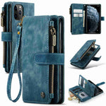 For iPhone 11 Pro Phone Cases with Strap CASEME C30 Zipper Multiple Card Holder PU Leather Cover