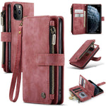 For iPhone 11 Pro Phone Cases with Strap CASEME C30 Zipper Multiple Card Holder PU Leather Cover