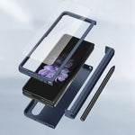 For Samsung Galaxy Z Fold4 5G Pen Slot Side Hinge Folding Phone Case Rubberized Hard PC Cover with Tempered Glass Screen Protector