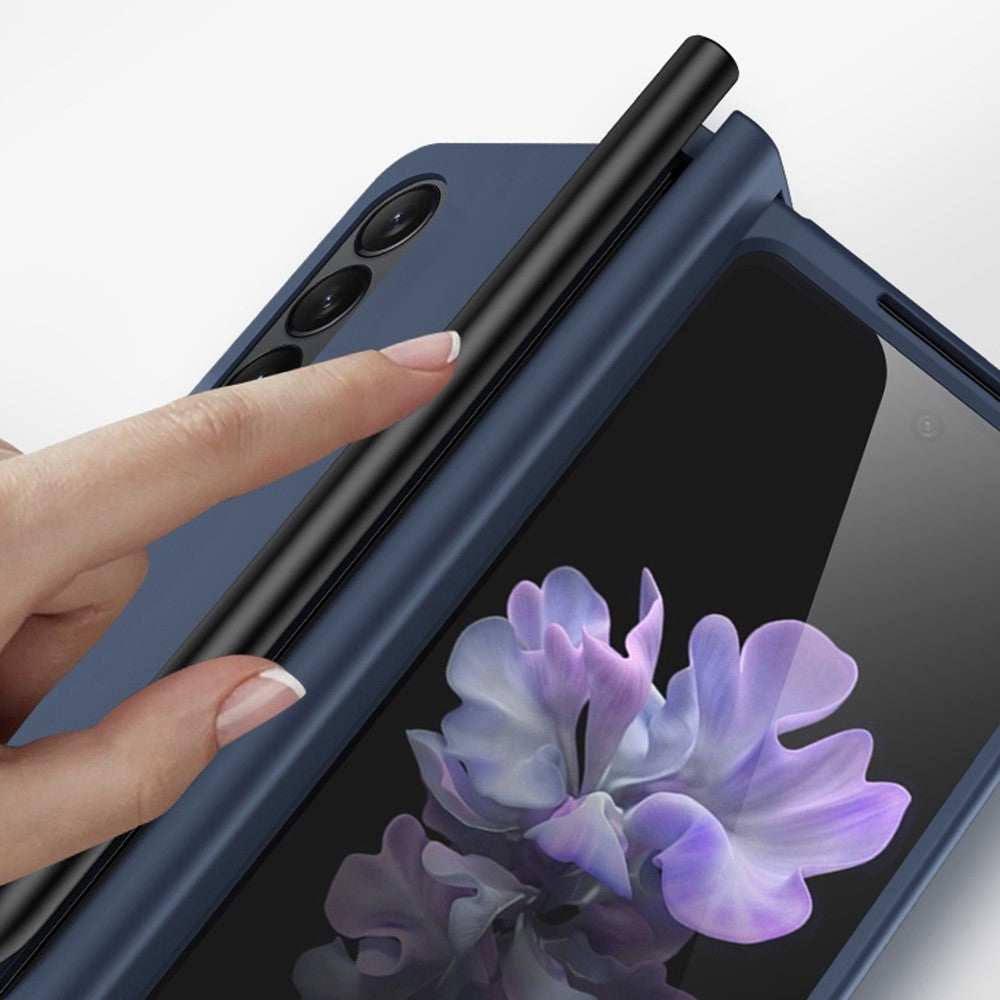 For Samsung Galaxy Z Fold4 5G Pen Slot Side Hinge Folding Phone Case Rubberized Hard PC Cover with Tempered Glass Screen Protector