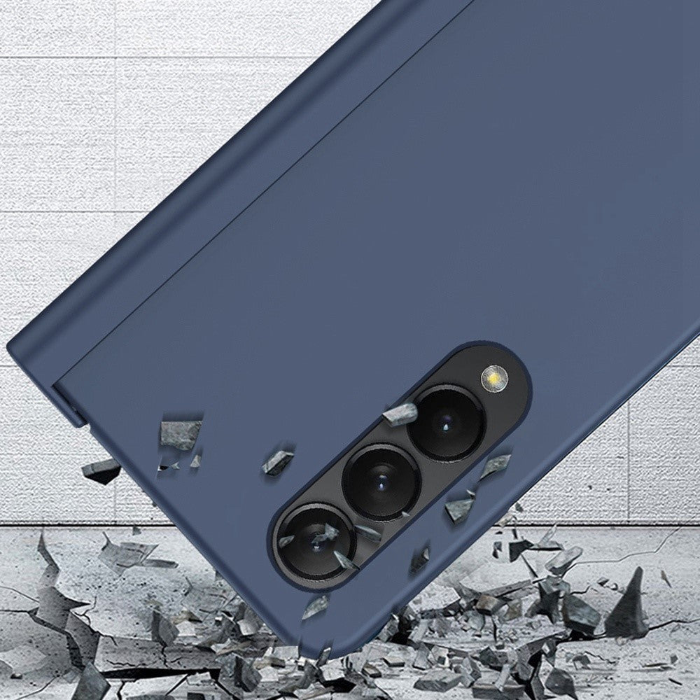 For Samsung Galaxy Z Fold4 5G Pen Slot Side Hinge Folding Phone Case Rubberized Hard PC Cover with Tempered Glass Screen Protector