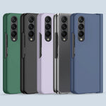 For Samsung Galaxy Z Fold4 5G Pen Slot Side Hinge Folding Phone Case Rubberized Hard PC Cover with Tempered Glass Screen Protector
