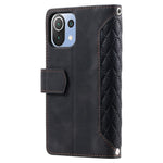 For Xiaomi 11 Lite 5G NE / Mi 11 Lite 4G / 5G Phone Case, 005 Style Dual-sided Magnetic Clasp Phone Leather Wallet Case Rhombus Texture Zipper Pocket Stand Cover with Strap