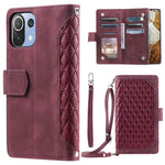 For Xiaomi 11 Lite 5G NE / Mi 11 Lite 4G / 5G Phone Case, 005 Style Dual-sided Magnetic Clasp Phone Leather Wallet Case Rhombus Texture Zipper Pocket Stand Cover with Strap