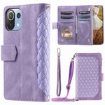 For Xiaomi 11 Lite 5G NE / Mi 11 Lite 4G / 5G Phone Case, 005 Style Dual-sided Magnetic Clasp Phone Leather Wallet Case Rhombus Texture Zipper Pocket Stand Cover with Strap