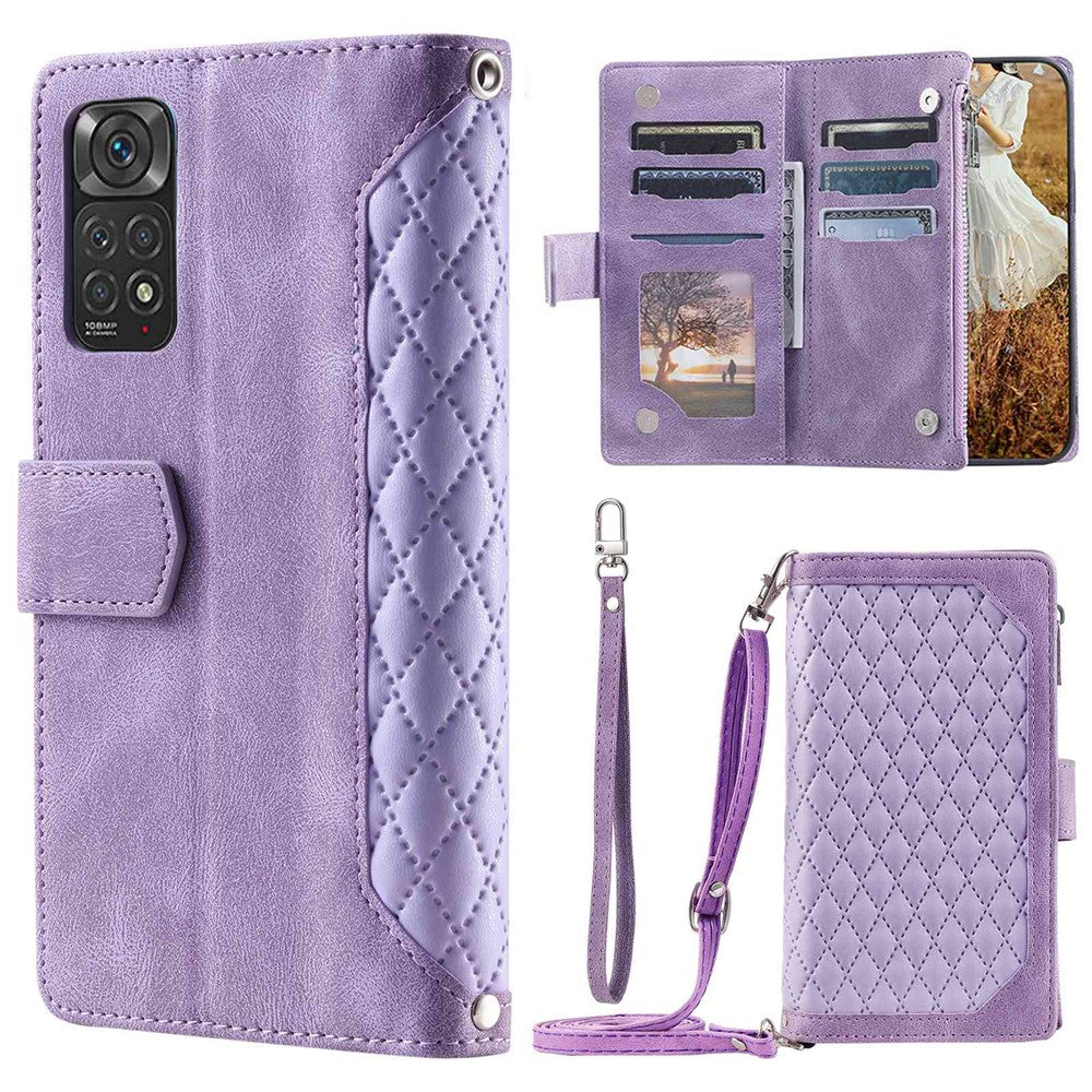 For Xiaomi Redmi Note 12 Pro 4G / Note 11 Pro 4G (MediaTek) / Note 11 Pro 5G (Qualcomm) Protective Phone Case, 005 Style Leather Rhombus Texture Stand Wallet Shell with Zipper Pocket