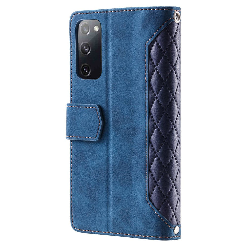 Style 005 til Samsung Galaxy S20 FE 4G / 5G / S20 FE 2022 / S20 Lite, PU-læder, ridsefast rombisk tekstureret mobilcover, lynlås, pungetui med rem/snøre