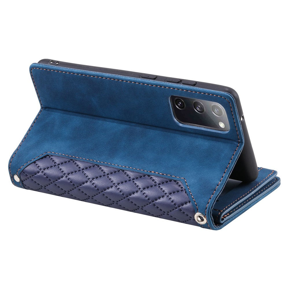 Style 005 til Samsung Galaxy S20 FE 4G / 5G / S20 FE 2022 / S20 Lite, PU-læder, ridsefast rombisk tekstureret mobilcover, lynlås, pungetui med rem/snøre