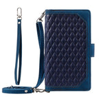 005 Style For Samsung Galaxy A52 4G / 5G / A52s 5G, Rhombus Texture PU Leather Stand Phone Case Zipper Pocket Wallet Style Shell with Strap