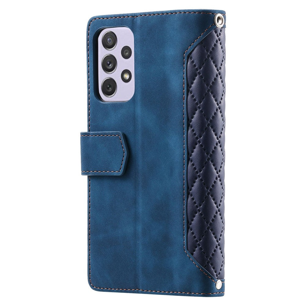 Til Samsung Galaxy A33 5G telefoncover, 005 stil magnetisk telefon læderetui, diamantmønstret, faldbeskyttende lynlåslomme, stander, pung-flipbeskytter med rem