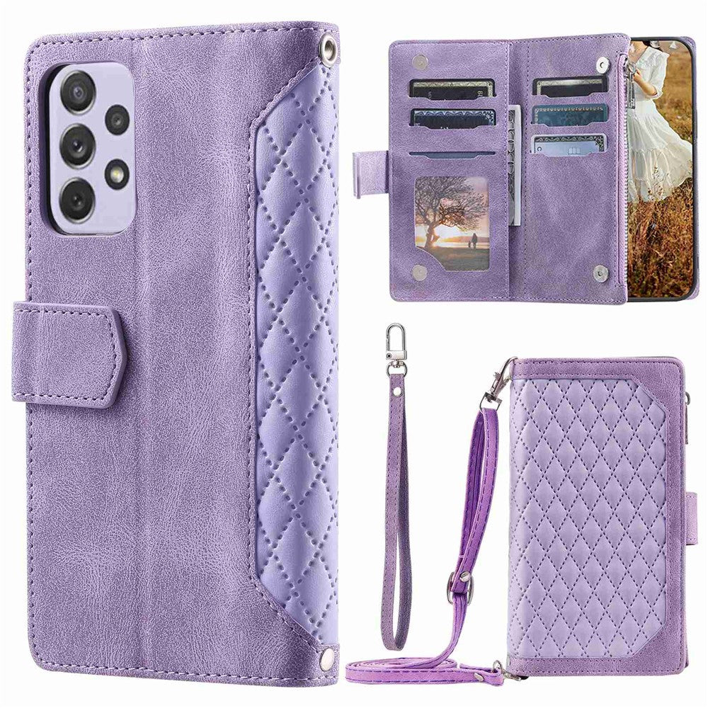 Til Samsung Galaxy A33 5G telefoncover, 005 stil magnetisk telefon læderetui, diamantmønstret, faldbeskyttende lynlåslomme, stander, pung-flipbeskytter med rem