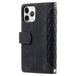 For iPhone 11 Pro 5.8 inch 005 Style Multiple Card Slots Rhombus Texture PU Leather Zipper Pocket Stand Phone Case with Shoulder Strap and Hand Strap