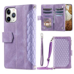 For iPhone 11 Pro 5.8 inch 005 Style Multiple Card Slots Rhombus Texture PU Leather Zipper Pocket Stand Phone Case with Shoulder Strap and Hand Strap