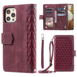 For iPhone 11 Pro 5.8 inch 005 Style Multiple Card Slots Rhombus Texture PU Leather Zipper Pocket Stand Phone Case with Shoulder Strap and Hand Strap
