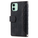 005 Style Phone Cover For iPhone 12 mini 5.4 inch, Wear-resistant Rhombus Texture PU Leather Flip Case Zipper Pocket Wallet Stand Card Holder with Strap