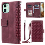 005 Style Phone Cover For iPhone 12 mini 5.4 inch, Wear-resistant Rhombus Texture PU Leather Flip Case Zipper Pocket Wallet Stand Card Holder with Strap